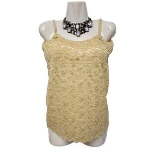 Cream Beige Lace Long Camisole Lace Tank Top Stretchy Camisole - Size L- NEW